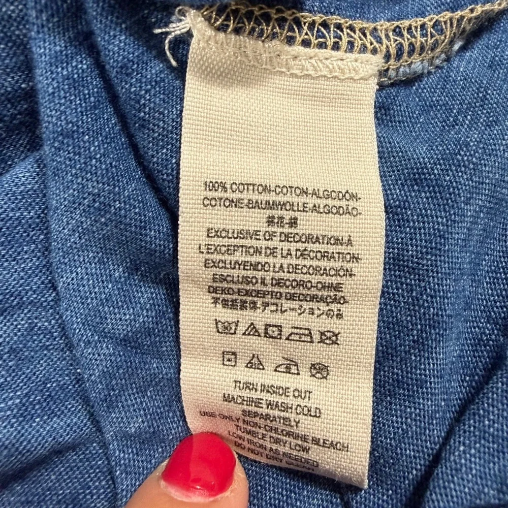 We The Free Women Love This Henley Tunic Top XS‎ Oversized Raw Edge Blue EUC